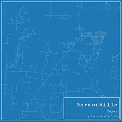 Blueprint US city map of Gordonville, Texas.
