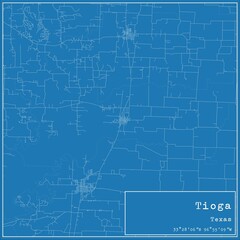 Blueprint US city map of Tioga, Texas.