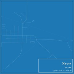 Blueprint US city map of Myra, Texas.