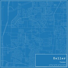 Blueprint US city map of Keller, Texas.