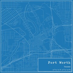 Blueprint US city map of Fort Worth, Texas.