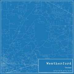 Blueprint US city map of Weatherford, Texas.
