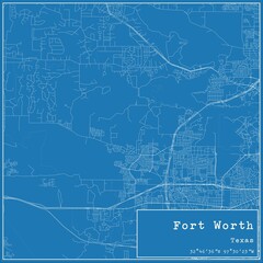 Blueprint US city map of Fort Worth, Texas.