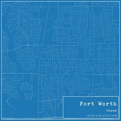 Blueprint US city map of Fort Worth, Texas.