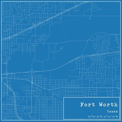 Blueprint US city map of Fort Worth, Texas.