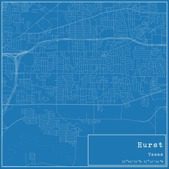 Blueprint US city map of Hurst, Texas.