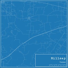 Blueprint US city map of Millsap, Texas.