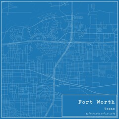 Blueprint US city map of Fort Worth, Texas.