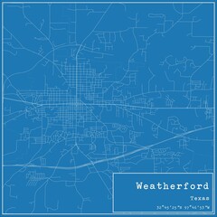 Blueprint US city map of Weatherford, Texas.
