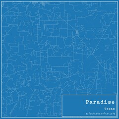 Blueprint US city map of Paradise, Texas.