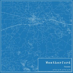 Blueprint US city map of Weatherford, Texas.