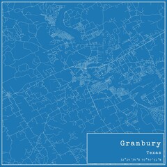 Blueprint US city map of Granbury, Texas.