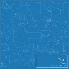 Fototapeta premium Blueprint US city map of Boyd, Texas.
