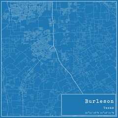 Blueprint US city map of Burleson, Texas.