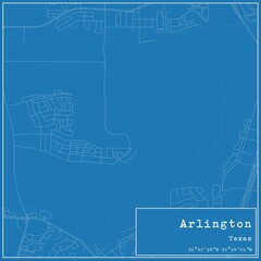Blueprint US city map of Arlington, Texas.