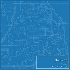 Blueprint US city map of Euless, Texas.