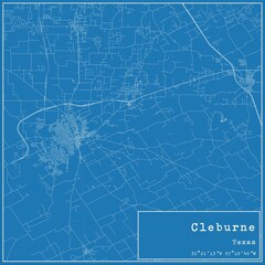 Blueprint US city map of Cleburne, Texas.