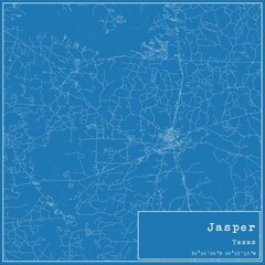 Blueprint US city map of Jasper, Texas.