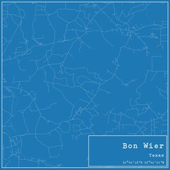 Blueprint US city map of Bon Wier, Texas.