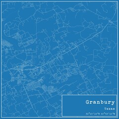 Blueprint US city map of Granbury, Texas.