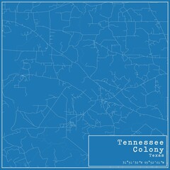 Blueprint US city map of Tennessee Colony, Texas.