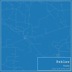 Blueprint US city map of Reklaw, Texas.