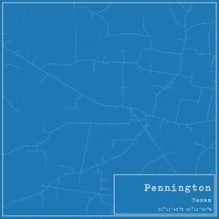 Fototapeta premium Blueprint US city map of Pennington, Texas.