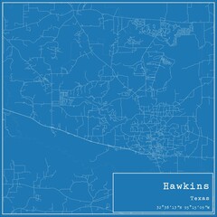 Blueprint US city map of Hawkins, Texas.