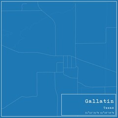 Blueprint US city map of Gallatin, Texas.