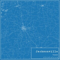 Blueprint US city map of Jacksonville, Texas.