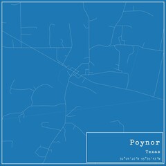 Blueprint US city map of Poynor, Texas.