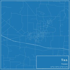 Blueprint US city map of Van, Texas.