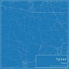 Blueprint US city map of Tyler, Texas.