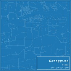 Blueprint US city map of Scroggins, Texas.