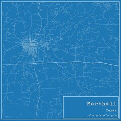 Blueprint US city map of Marshall, Texas.