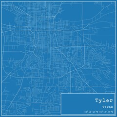 Blueprint US city map of Tyler, Texas.