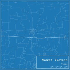 Blueprint US city map of Mount Vernon, Texas.