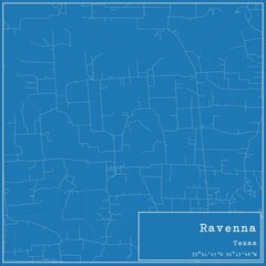 Blueprint US city map of Ravenna, Texas.