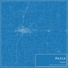 Blueprint US city map of Paris, Texas.