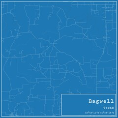 Fototapeta premium Blueprint US city map of Bagwell, Texas.