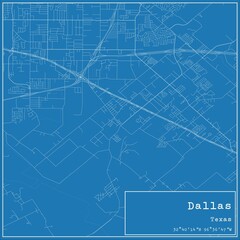 Blueprint US city map of Dallas, Texas.