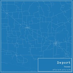 Blueprint US city map of Deport, Texas.