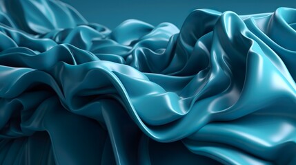 Obraz premium 3d render, abstract fashion background with blue wavy ribbons, folded cloth macro