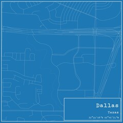 Blueprint US city map of Dallas, Texas.