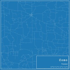 Blueprint US city map of Como, Texas.