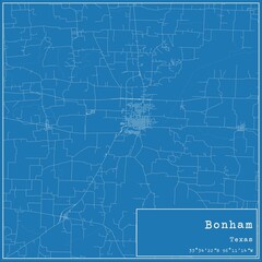 Blueprint US city map of Bonham, Texas.