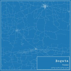 Fototapeta premium Blueprint US city map of Bogata, Texas.