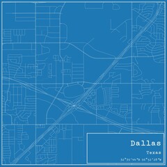 Blueprint US city map of Dallas, Texas.