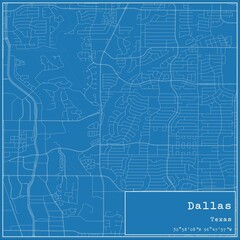 Blueprint US city map of Dallas, Texas.