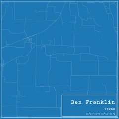 Blueprint US city map of Ben Franklin, Texas.
